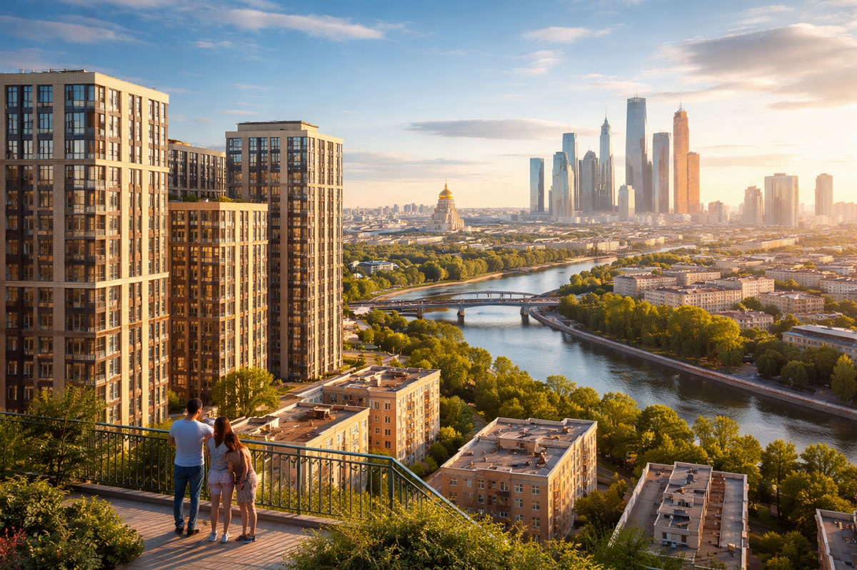 Современные новостройки и панорама Москвы, иллюстрация к статье о рынке жилья в России в 2026 году