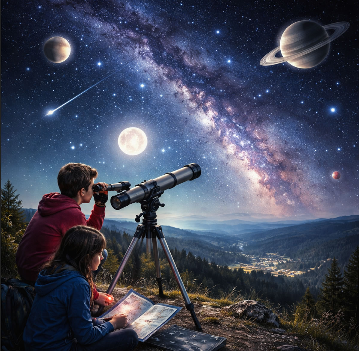 Наблюдение за ночным небом в телескоп