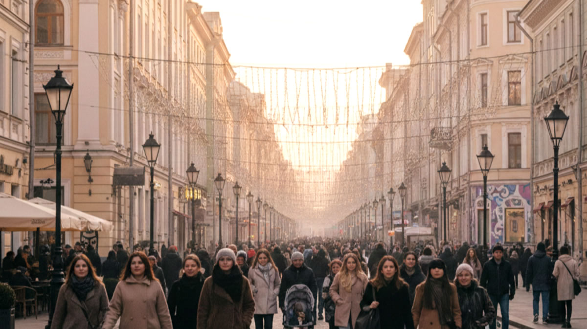 На Никольской улице в Москве всегда многолюдно
