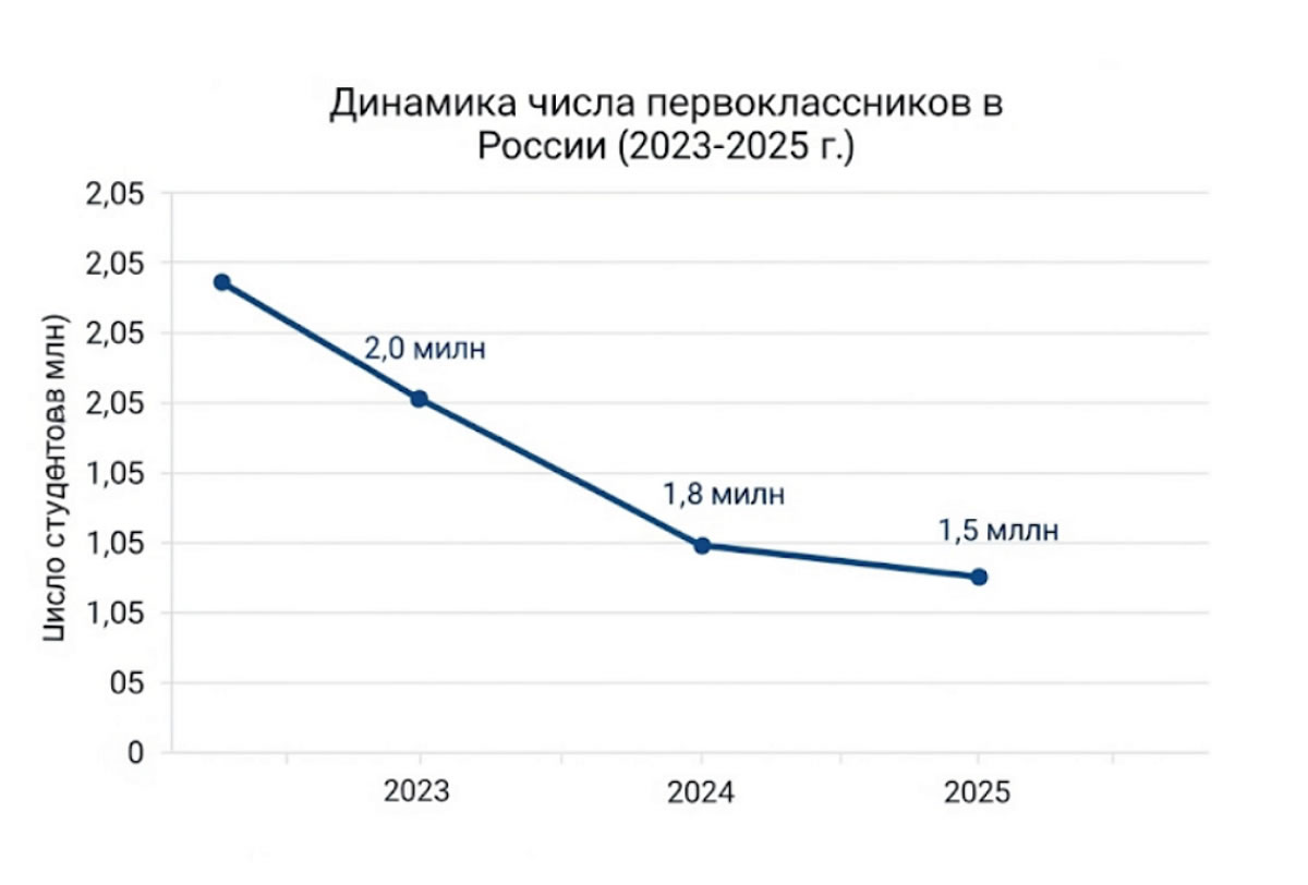 Динамика изменения числа первоклассников в России за период с 2023 по 2025 годы