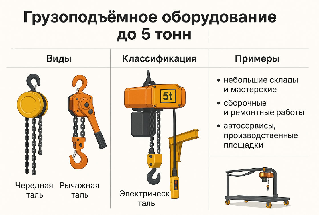 Классификация грузоподъемного оборудования до 5 тонн
